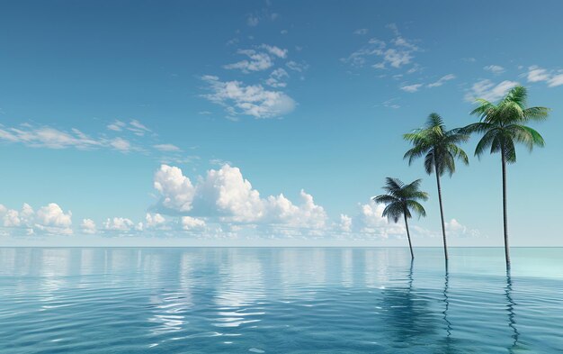 Пальма на тропическом острове в океане 3D render