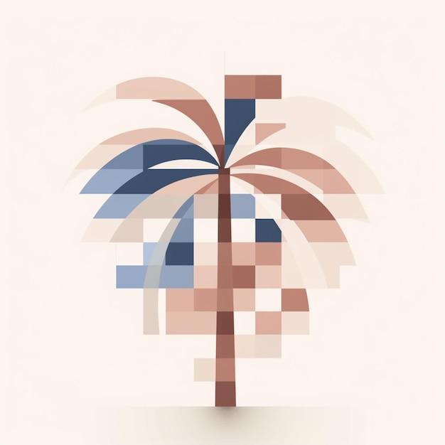 A palm tree with a blue and brown background and the words palm tree on it.