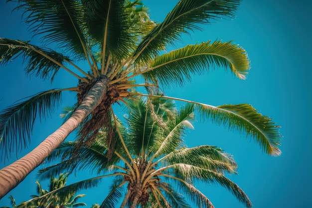 A palm tree with a blue sky in the background generative AI