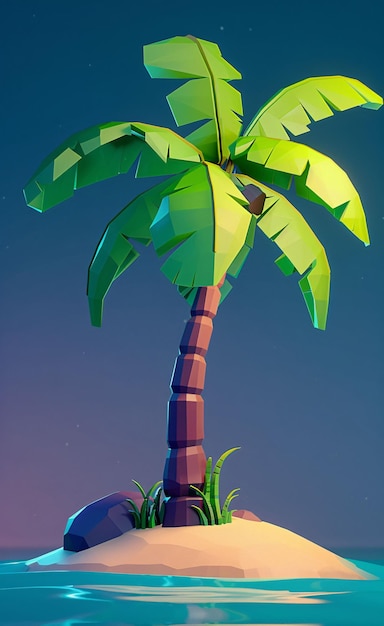 Photo a palm tree with a green palm tree on it3d rendering of coconut tree tropical island summer festiva