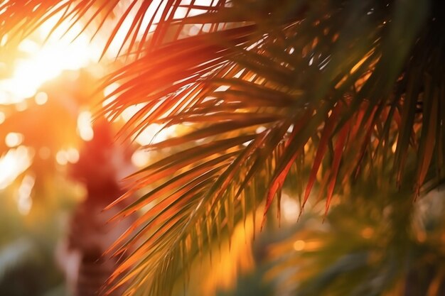 Palm tree with the sun setting behind