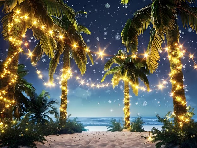 Palm trees adorned with Christmas garlands and lights Ai generated