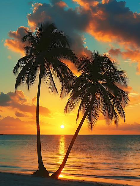 Palm Trees as Silhouette Shadow Cast Against a Sunset Sky Tr Creative Photo Of Elegant Background