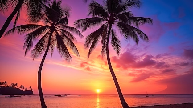 Palm trees on the beach at beautiful sunset Nature background