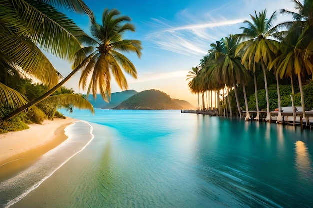 Palm trees on the beach in the evening