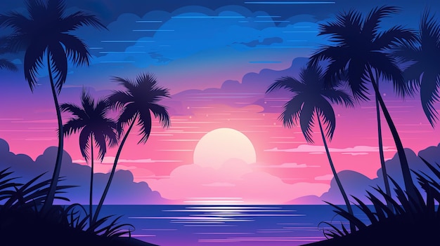 palm trees on the beach at sunset