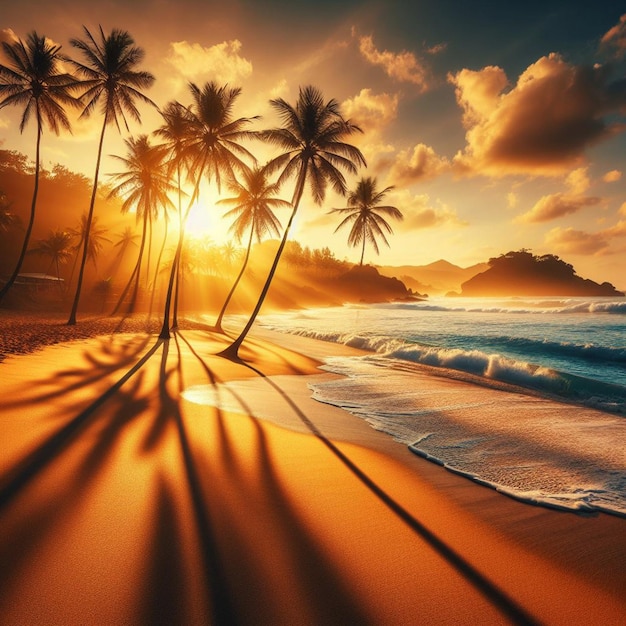 palm trees on the beach at sunset