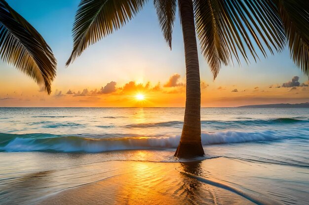 Palm trees on the beach at sunset