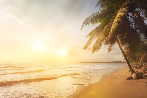 Palm trees on the beach at sunset