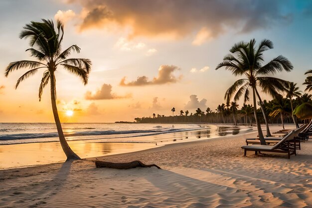 Palm trees on the beach at sunset