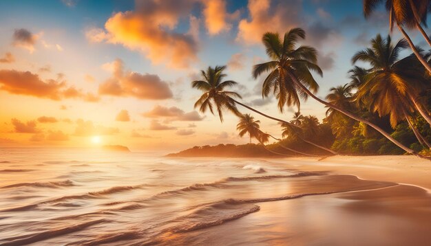 palm trees on the beach at sunset