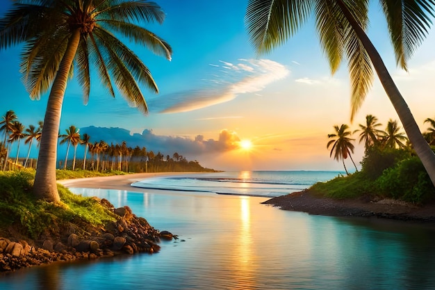 Palm trees on the beach wallpaper