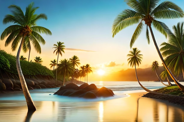 Photo palm trees on the beach wallpaper