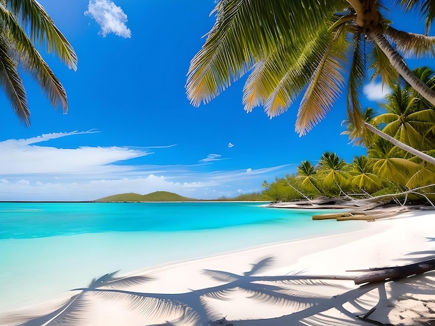 Palm trees on a beach with a blue sky