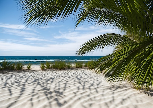 Palm trees on a beach with the ocean in the background