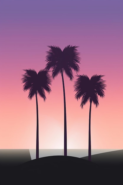 Photo palm trees on a beach with a sunset in the background.