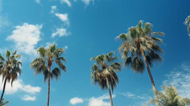 Photo palm trees under a blue sky with clouds generative ai