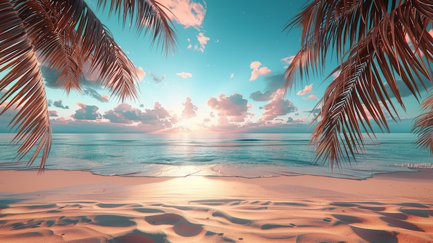 Palm Trees and Blue Water on Sandy Beach