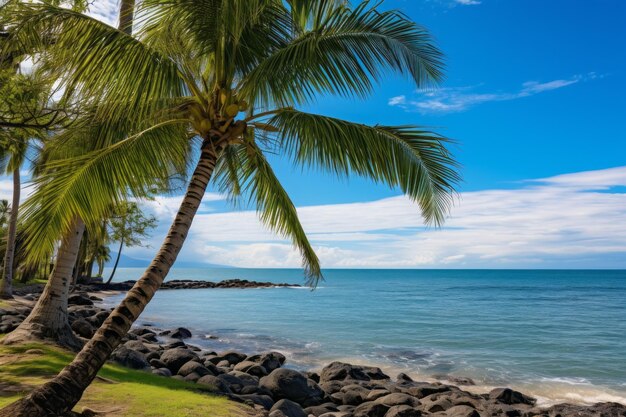 palm trees by the shoreline tropical landscape photo