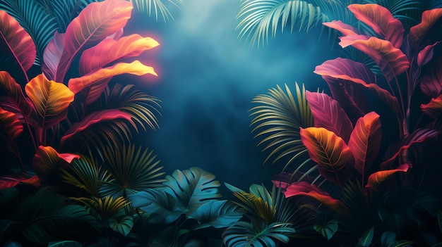 Palm trees on dark background abstract tropical backdrop