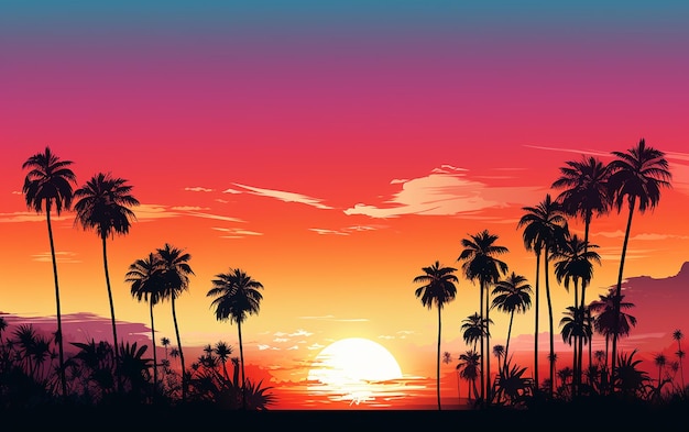 Palm Trees on Gradient Tropical Background