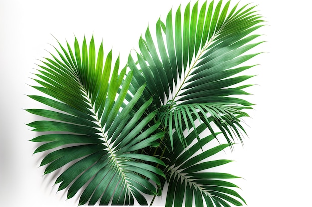 Palm trees green leaves isolated on a white backdrop