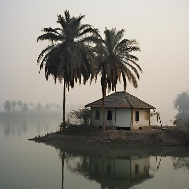 Photo palm trees and house on the bank of the nile river in egypt