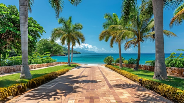 Photo palm trees and ocean painting