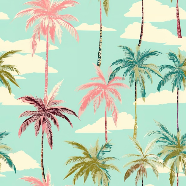 Photo palm trees pattern in beautiful colors in the style of playful and whimsical imagery