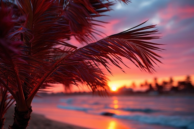 palm trees in pink sky on the sunset