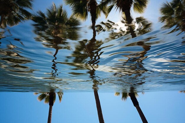 palm trees reflected in the water