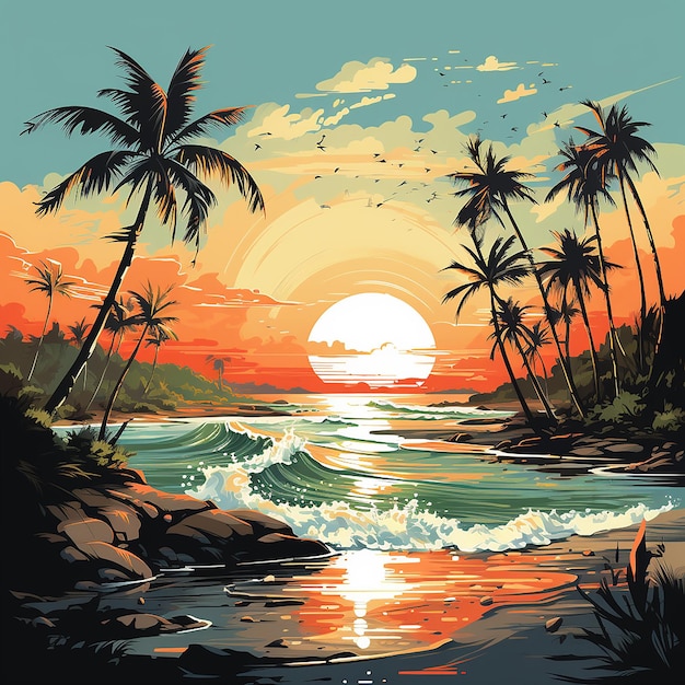 Palm trees on the seashore vector illustration in flat style