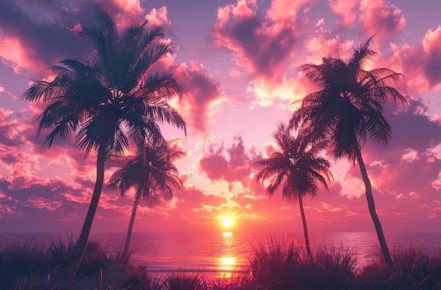 Photo palm trees and sunset background