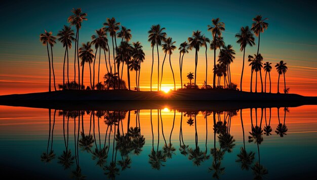 palm trees and sunset on the beach