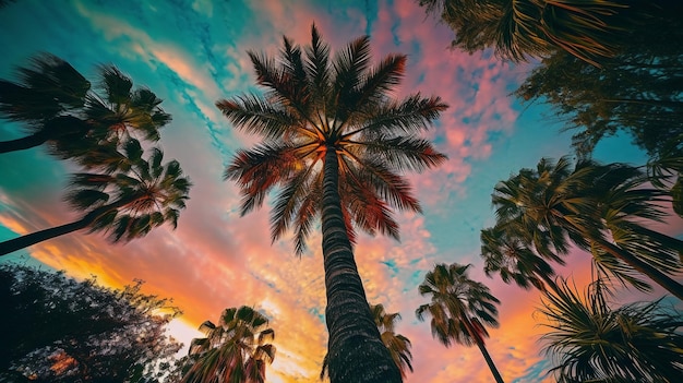 Palm trees in the sunset with a colorful sky