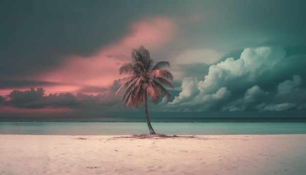 Пальмы качаются на фоне спокойного карибского заката, созданного искусственным интеллектом