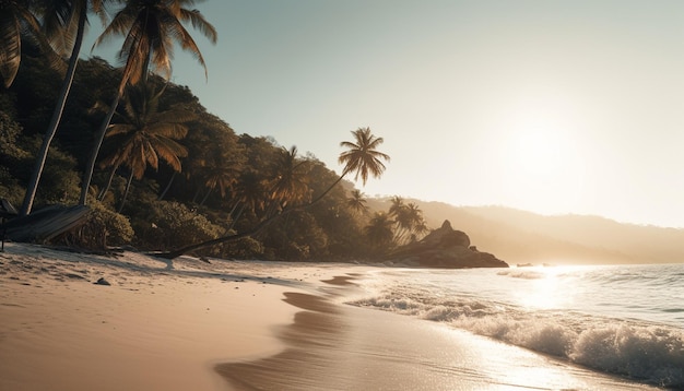 Palm trees sway in the tropical breeze generated by AI