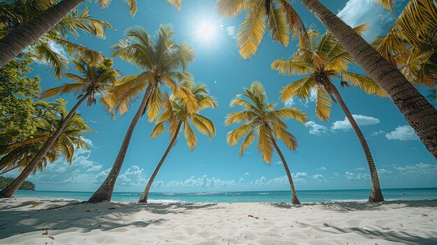 Palm trees swaying on a tropical summer beach