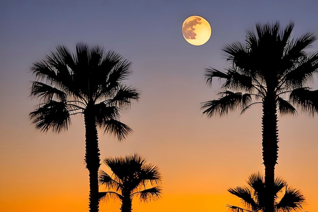 Palm trees with full moon