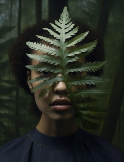 Photo palm woman green tropical beauty face