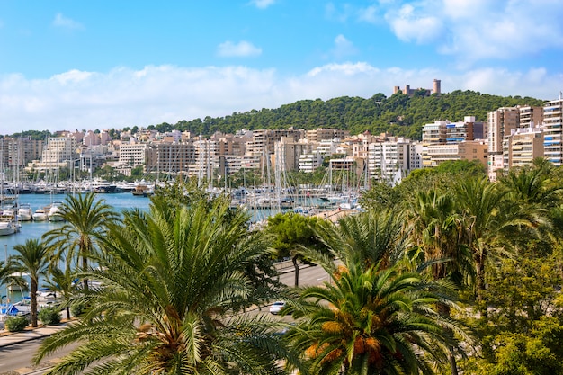 Foto palma de mallorca skyline met kasteel bellver