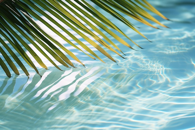 Palmblad en blauw water in het zwembad Zomer achtergrond