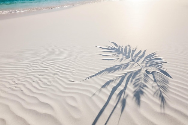 Foto palmblad schaduw op abstracte witte zand strand achtergrond zonlicht op het water oppervlak mooie abstracte achtergrond concept banner voor zomervakantie op het strand