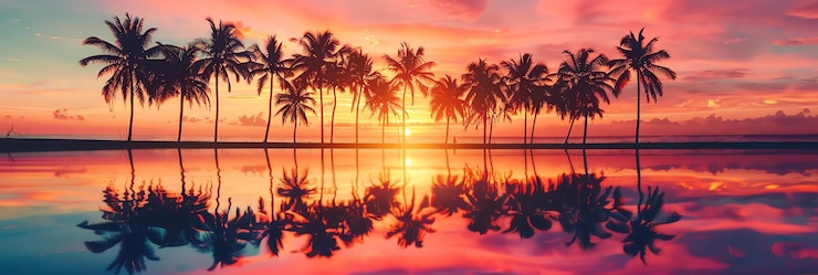 Foto palmbomen bij de zonsondergang