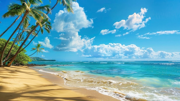 Palmbomen en zand zonnige dag blauwe hemel uitzicht op de oceaan