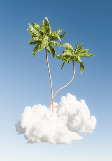 Palmbomen groeien uit wolken op een heldere achtergrond