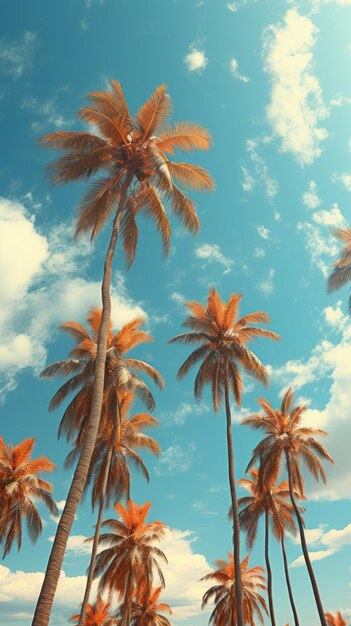 Palmbomen onder een blauwe hemel met wolken Generatieve AI