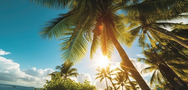 Palmbomen op het strand in de zon