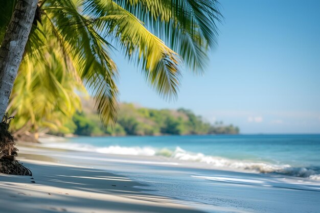 Palmbomen op het strand met de oceaan op de achtergrond