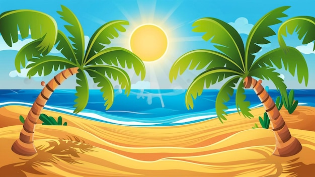 palmbomen op het strand met de zon die door de wolken schijnt